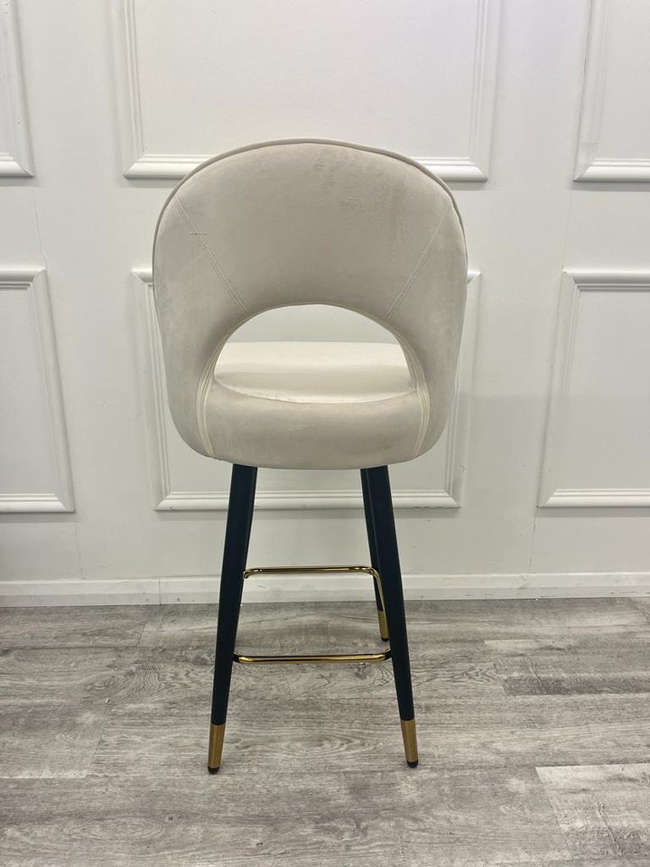 Astra Barstool Cream leather and Cream Velvet rotating Gold tip legs - Estelle Decor