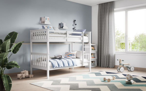 Hero Childrens Wooden Bunk Bed White and Grey