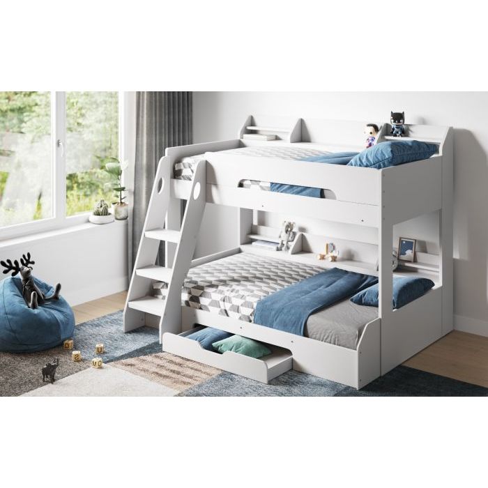 FLICK TRIPLE BUNK BED WHITE WITH STORAGE - Estelle Decor