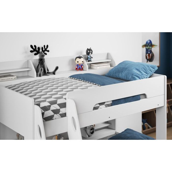 FLICK TRIPLE BUNK BED WHITE WITH STORAGE - Estelle Decor