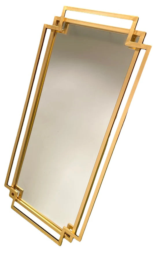 Geo Gold Brass  Art Deco Style Rectangle Mirror - Estelle Decor