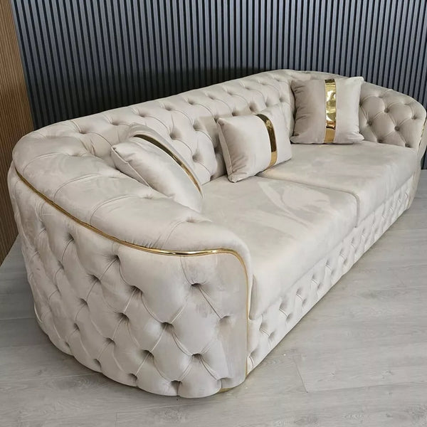 Ambassador Chesterfield Toronto Gold Trim Fabric Sofa