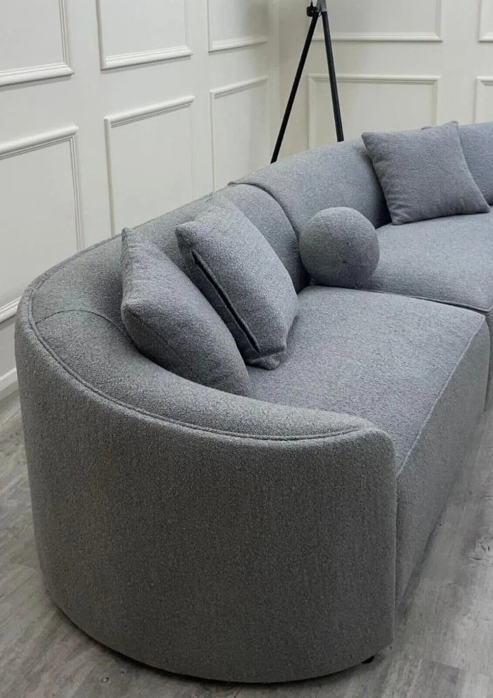 Curved Corner Boucle 6 seater Teddy fabric Sofa in Grey - Estelle Decor