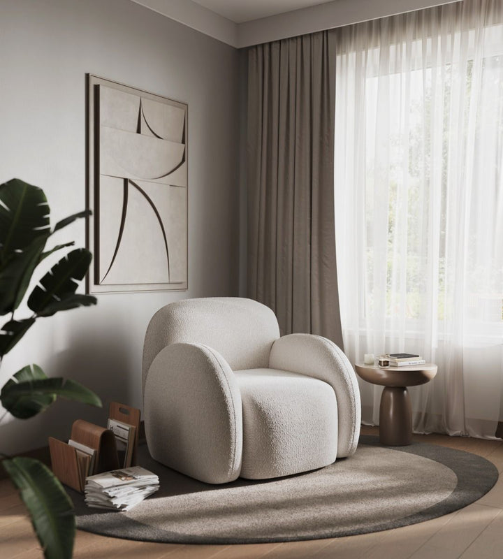 Zen Boucle Teddy Accent Chair in Cream and Grey - Estelle Decor