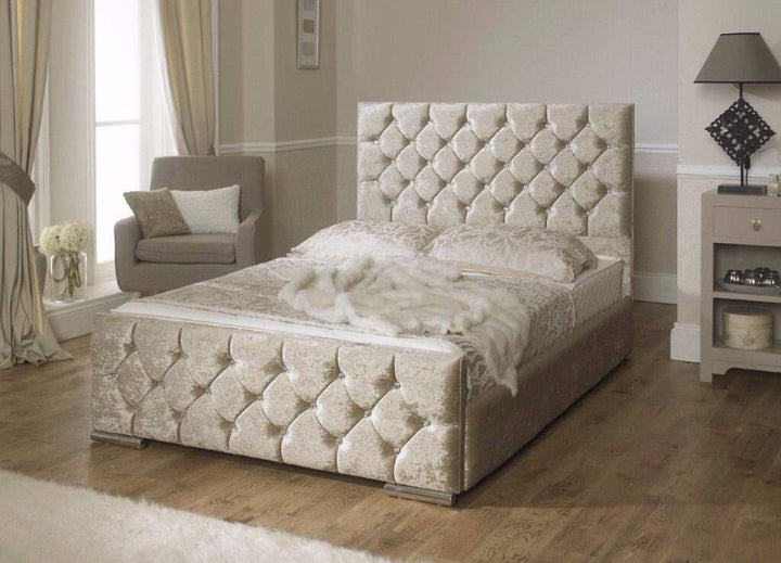 Diamond Pattern Upholstered bed in soft Plush Velvet - Estelle Decor