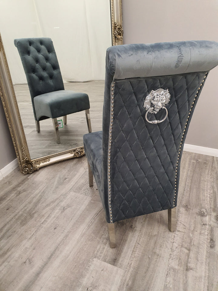 Emma Tall lion knocker Velvet  Dining Chair - Estelle Decor