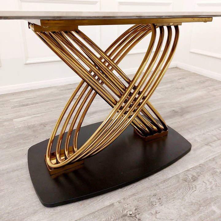Orion Gold 1.8 Dining Table with Polar White Sintered Stone Top - Estelle Decor