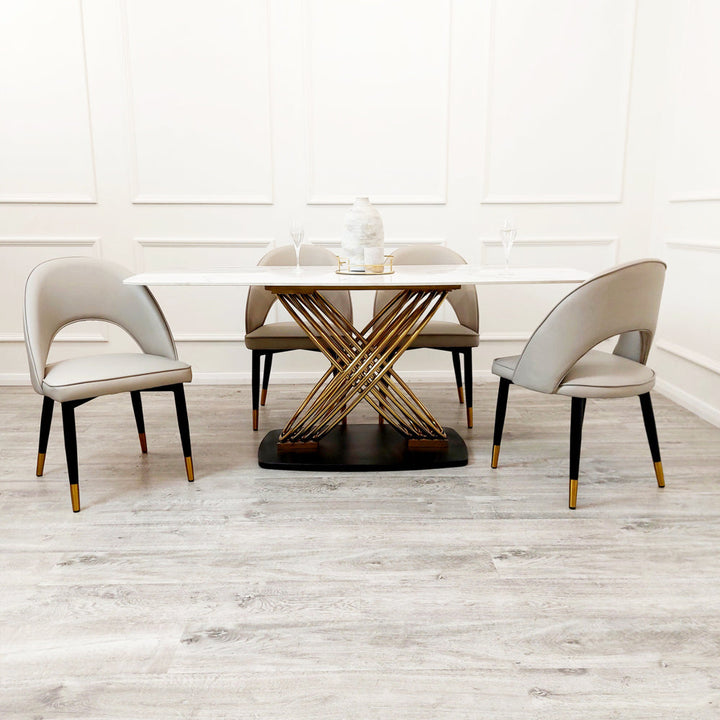 Orion Gold 1.8 Dining Table with Polar White Sintered Stone Top - Estelle Decor
