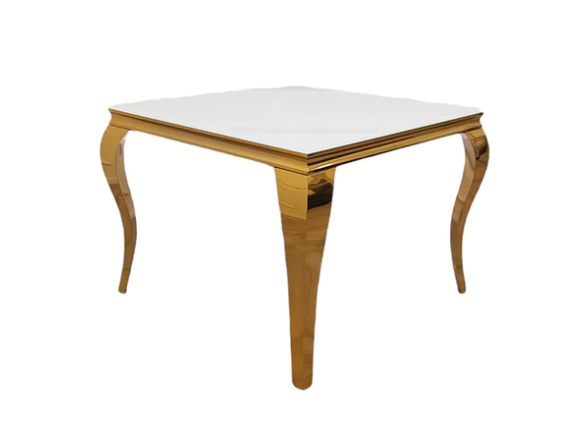 Gold Louis Glass top Dining Table with Gold Long Metal legs - Estelle Decor