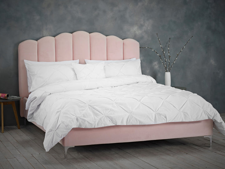 Willow Fluted Petal Design Bed frame Pink and Grey velvet - Estelle Decor