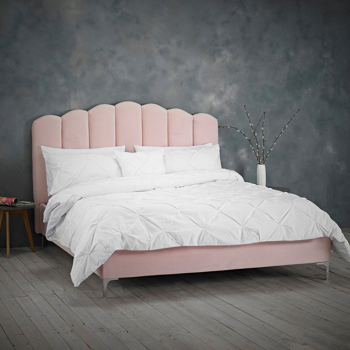 Willow Fluted Petal Design Bed frame Pink and Grey velvet - Estelle Decor