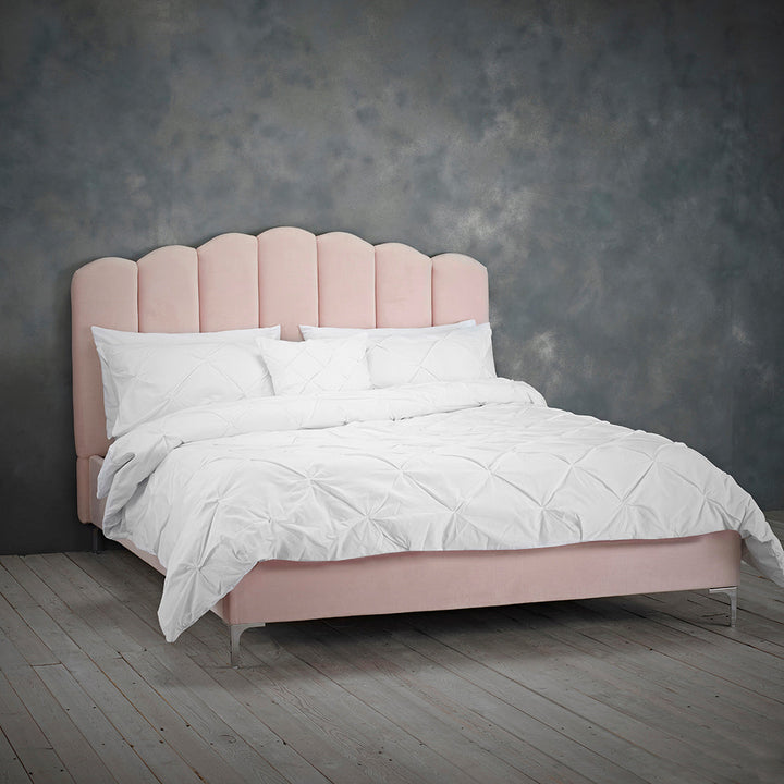 Willow Fluted Petal Design Bed frame Pink and Grey velvet - Estelle Decor