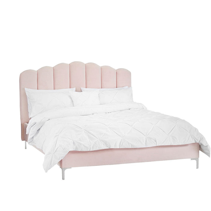 Willow Fluted Petal Design Bed frame Pink and Grey velvet - Estelle Decor