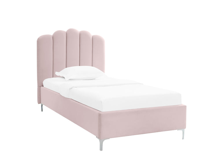 Willow Fluted Petal Design Bed frame Pink and Grey velvet - Estelle Decor