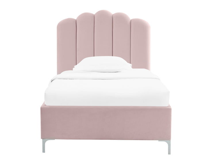 Willow Fluted Petal Design Bed frame Pink and Grey velvet - Estelle Decor