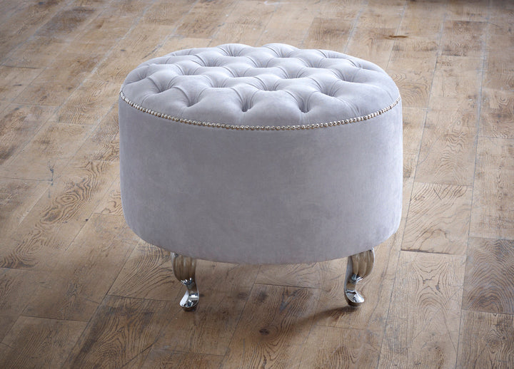 Chesterfield Upholstered Round Footstool - Estelle Decor